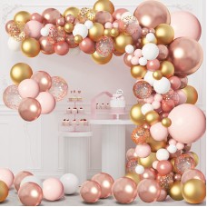 Rose Gold Balloons Garland Arch Kit, 154pcs Rose Gold Pink White Confetti Balloons for Women Girls Princess Engagement Bridal Shower Wedding Bachelorette Brithday Party Decoration…