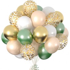 Sage Green White Gold Balloons, 50 pcs Sage Green Blush Gold Confetti Latex Balloon for Birthday Baby Shower Wedding Bridal Shower Eucalyptus Party Decorations…