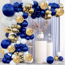 Navy Blue Gold Balloons Garland Kit, 131 pcs Navy Blue Gold White Confetti Balloons Arch Kit with Balloon Accessories for Birthday Party Baby Shower Wedding Graduation Class of 2020 Prom Decorations