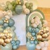 Sage Green Blue Balloons Garland kit, 138pcs Dusty Blue Sand White and Gold Balloons for Boys Baby Shower Wedding Birthday Jungle Safari Woodland Wild One Party Decorations……