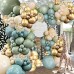 Sage Green Blue Balloons Garland kit, 138pcs Dusty Blue Sand White and Gold Balloons for Boys Baby Shower Wedding Birthday Jungle Safari Woodland Wild One Party Decorations……