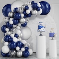 Navy Blue Silver Balloons Garland Kit, 131 pcs Navy Blue White Silver Confetti Balloons Arch Kit with Balloon Accessories for Birthday Party Baby Shower Wedding Graduation Class of 2020 Prom Decorations