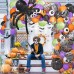 Halloween Balloons Garland Kit, 123pcs Black Purple Orange Green Dot Balloons with 3D Bat Stikcer Spider Web for Halloween Theme Party Supplies Decorations